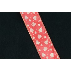 2.5 Inch Wired Valentine's Day Ribbon, Silver Metallic Hearts on Red Satin 2 ½ x 25 yds., (Lot of 1 Spool) SALE ITEM